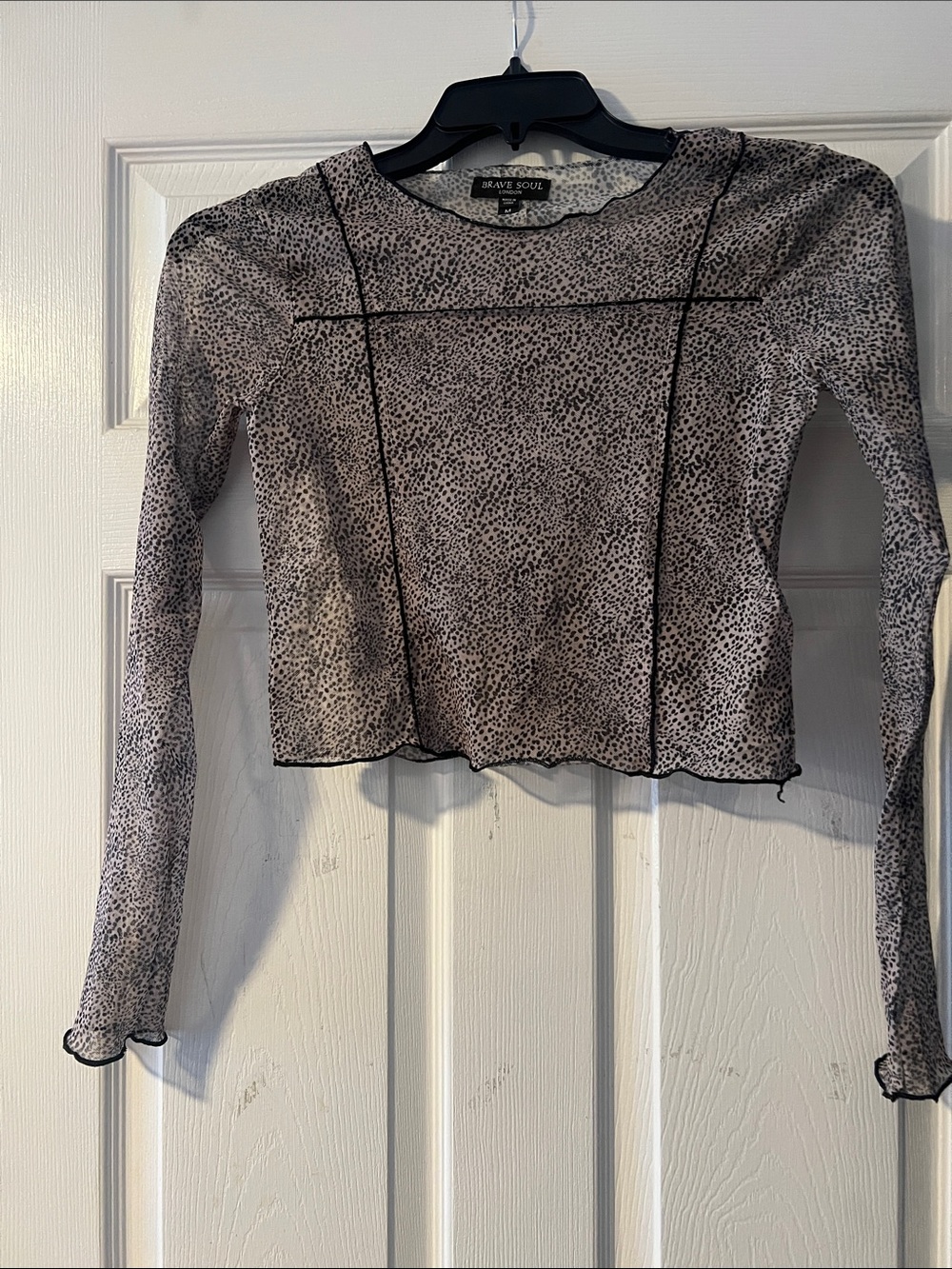 Brave Soul Semi-Sheer Long Sleeve Leopard Print Top in Beige and Black
